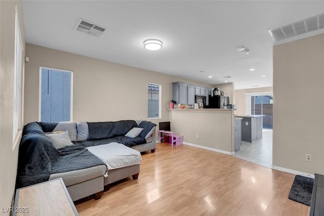 living room with light wood-type flooring