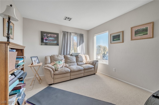 living room with light carpet