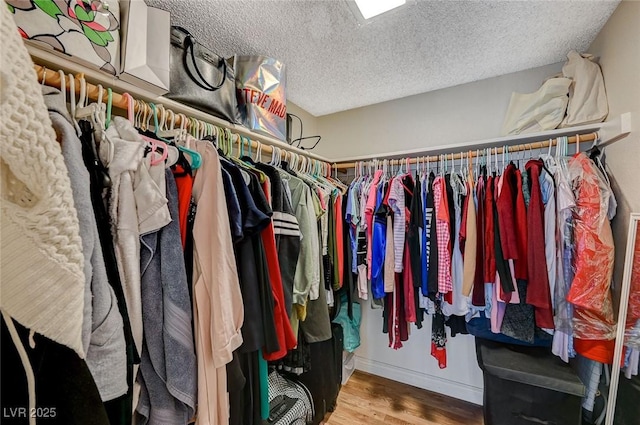 walk in closet with hardwood / wood-style flooring