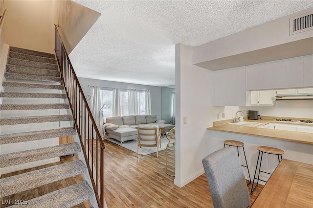 interior space featuring sink, hardwood / wood-style floors, and a textured ceiling