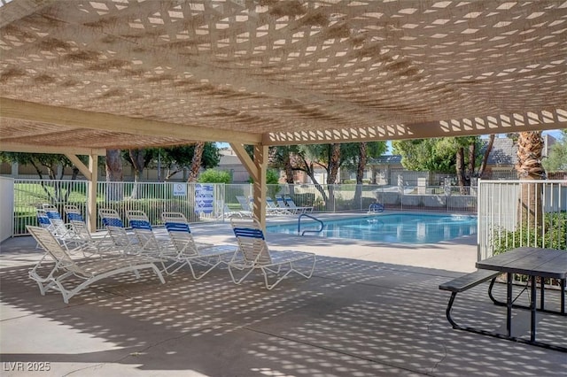 view of swimming pool with a pergola and a patio area