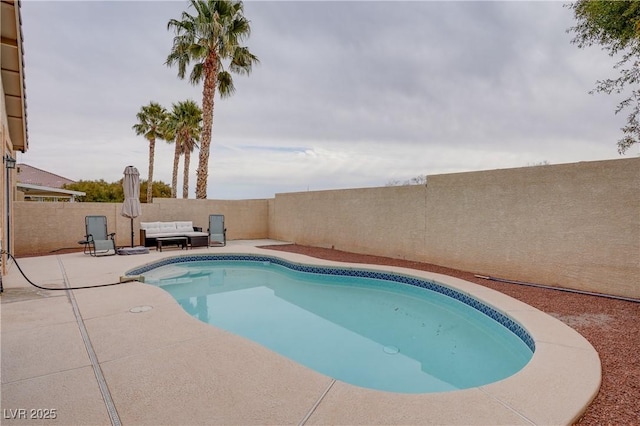 view of swimming pool with a patio area