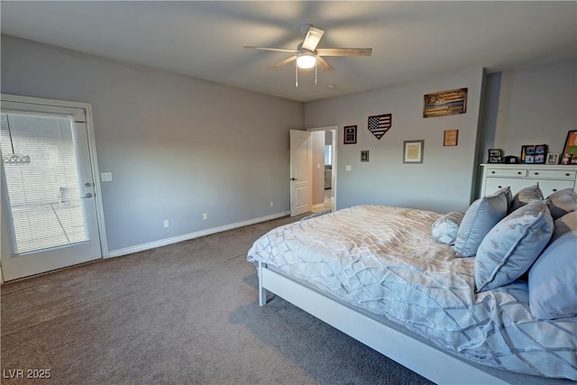 bedroom featuring ceiling fan and carpet floors