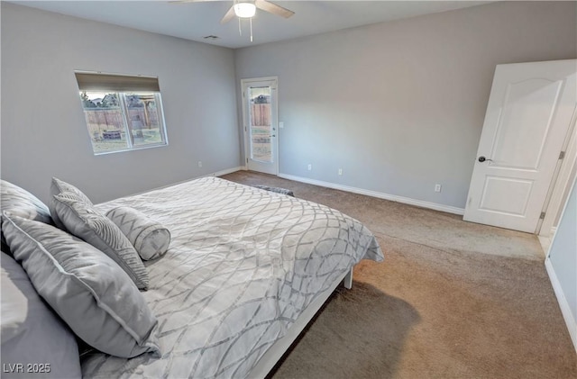 bedroom featuring ceiling fan and carpet floors