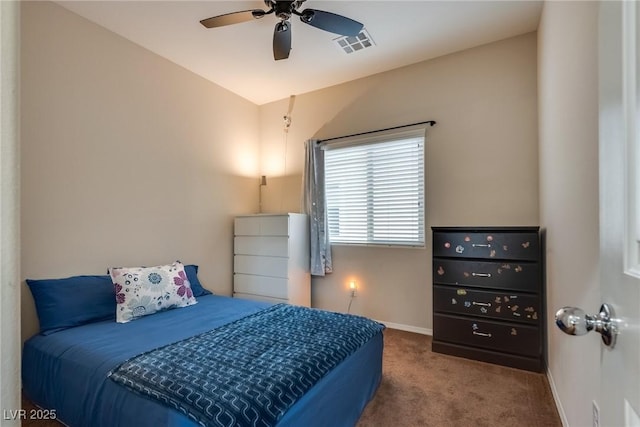 bedroom featuring ceiling fan and carpet floors