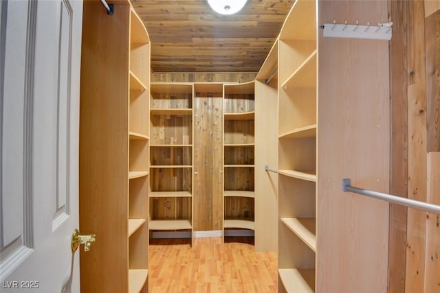 walk in closet with light hardwood / wood-style floors