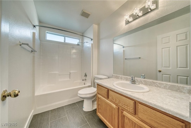 full bathroom featuring shower / bathtub combination, toilet, and vanity