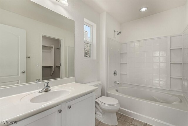 full bathroom featuring vanity, toilet, and shower / bathing tub combination