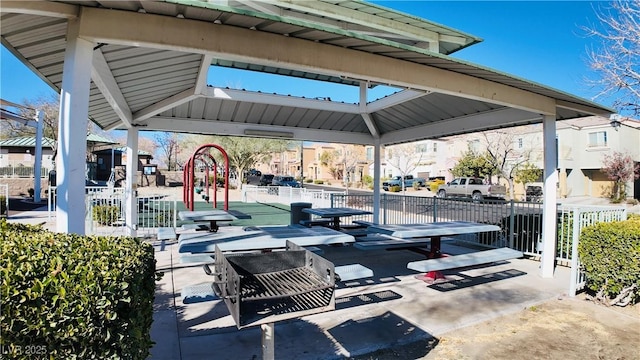 view of patio / terrace featuring a playground and a gazebo