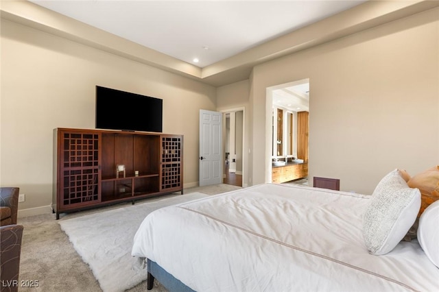 bedroom featuring light colored carpet