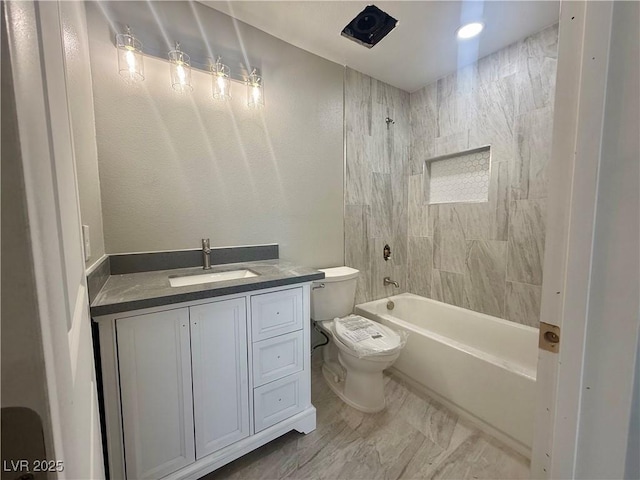 full bathroom with toilet, shower / tub combination, and vanity