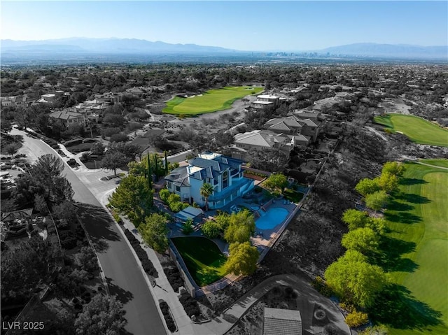 drone / aerial view featuring a mountain view