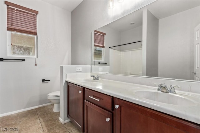 bathroom with tile patterned floors, toilet, and vanity