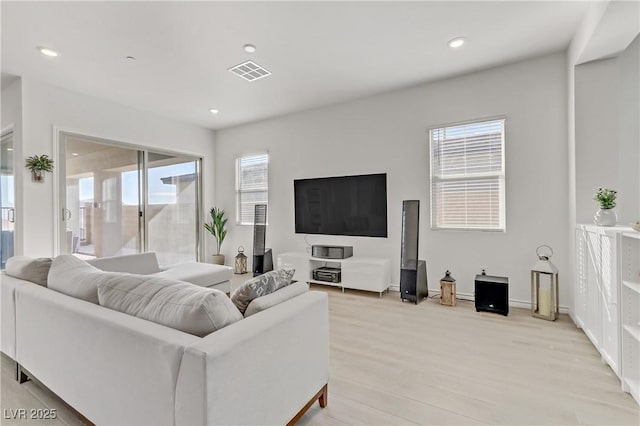 living room featuring light hardwood / wood-style floors and plenty of natural light