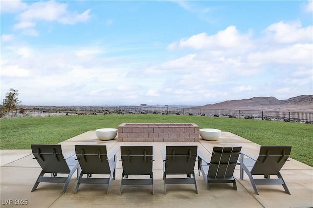 view of patio featuring a mountain view