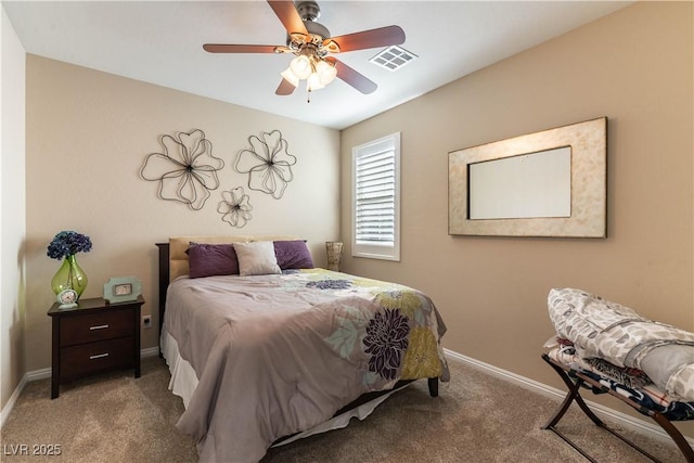 bedroom featuring ceiling fan and carpet floors