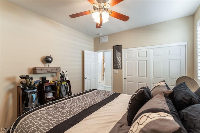 bedroom with a closet and ceiling fan