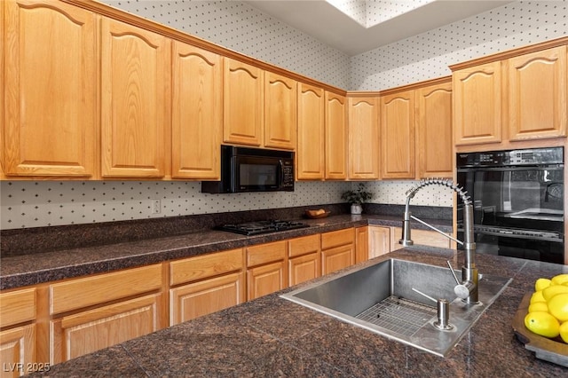 kitchen with sink and black appliances