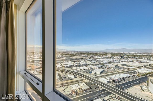 interior space with a mountain view