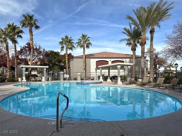 view of swimming pool with a patio