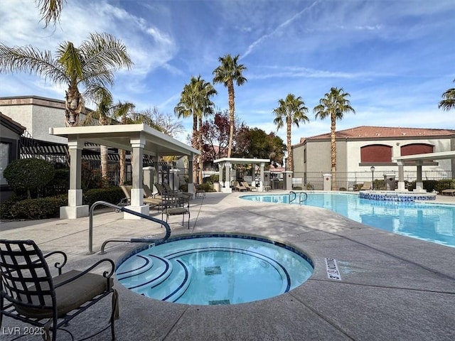 view of swimming pool with a patio, a gazebo, and a community hot tub