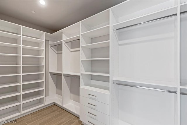 walk in closet featuring wood tiled floor