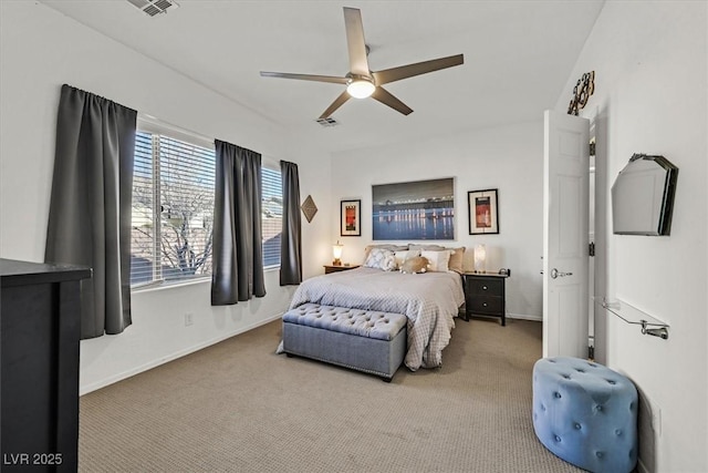 bedroom featuring carpet floors and ceiling fan