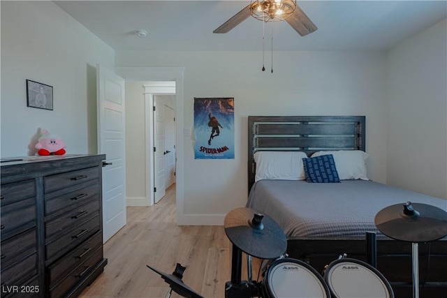 bedroom featuring ceiling fan and light hardwood / wood-style floors