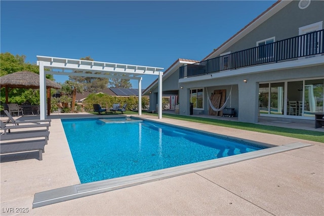 view of pool featuring a patio area, a gazebo, and a pergola