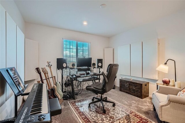 office featuring dark colored carpet