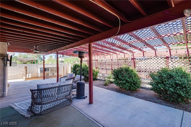 view of patio with an outdoor living space and a pergola