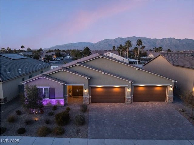 view of front of home with a mountain view