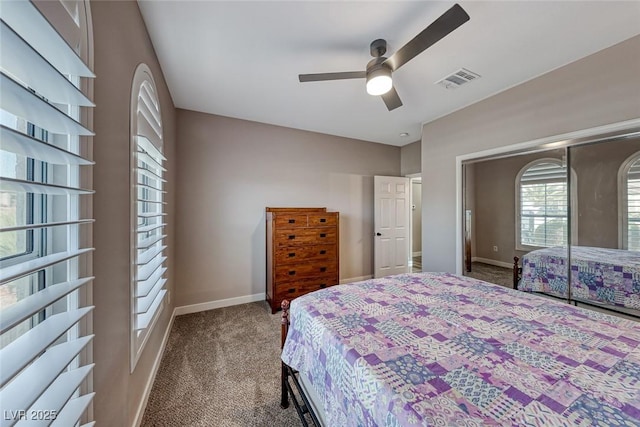 bedroom featuring ceiling fan and carpet flooring