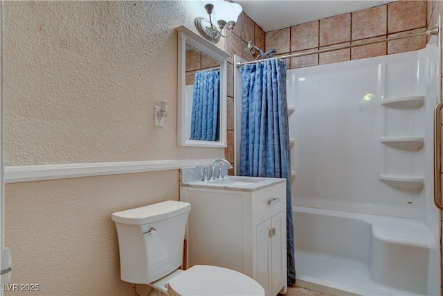 bathroom featuring vanity, toilet, and a shower with shower curtain