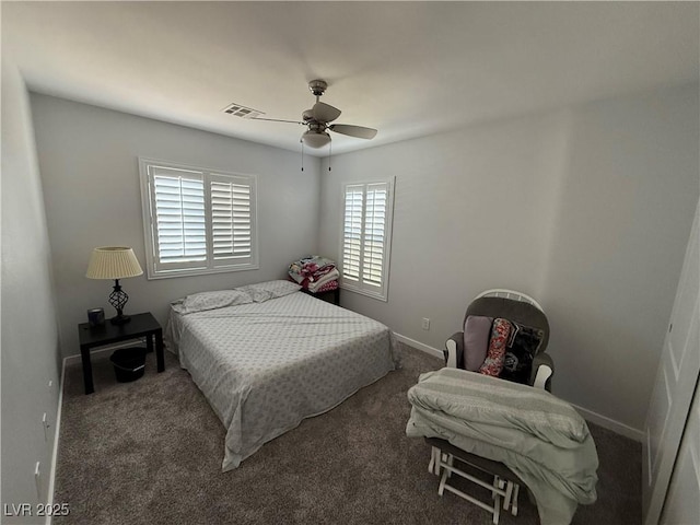 bedroom with carpet flooring and ceiling fan