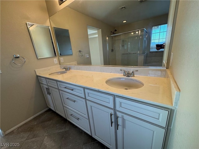 bathroom with vanity and walk in shower