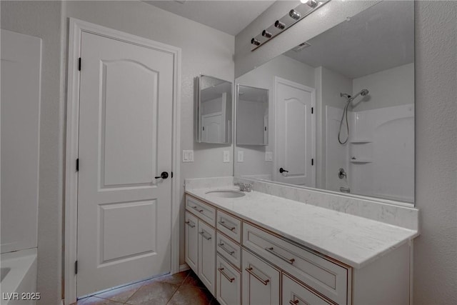 10273 Aragon Crown Rd, Las Vegas, NV 89135 - full bathroom with vanity, tile patterned flooring, a shower, and a tub