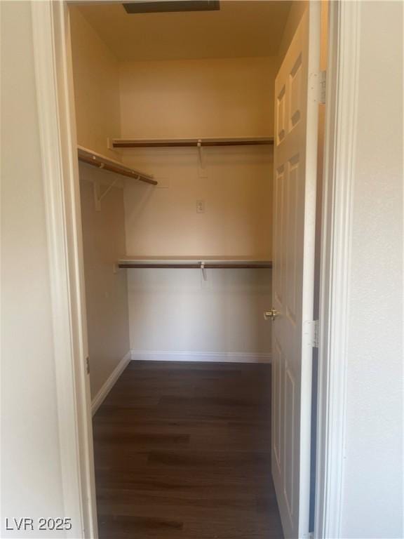 spacious closet featuring dark hardwood / wood-style floors