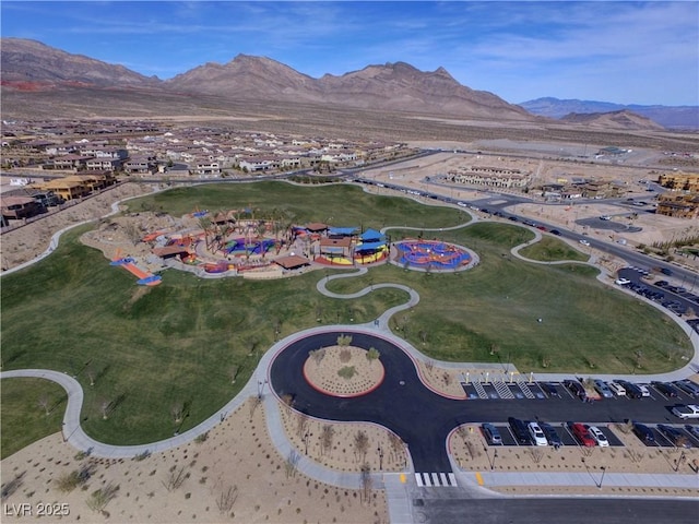 bird's eye view with a mountain view