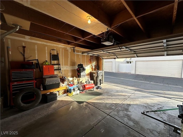 garage with a garage door opener