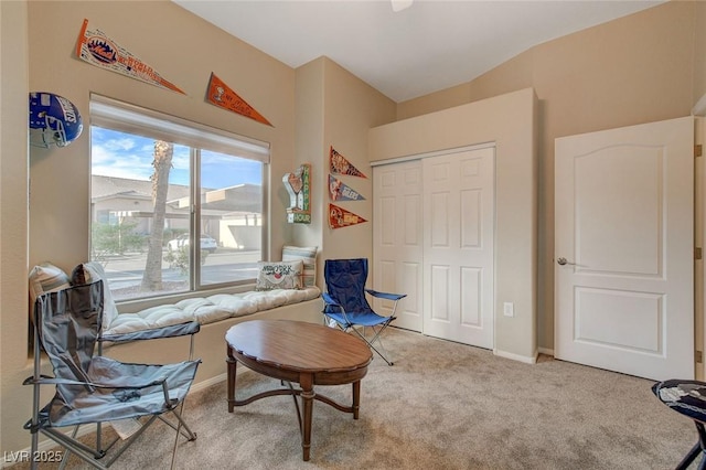 sitting room with light colored carpet