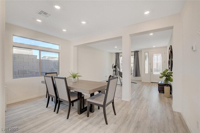 dining room featuring light wood-type flooring and plenty of natural light