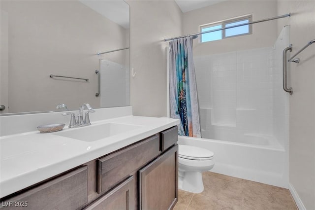 full bathroom featuring vanity, toilet, tile patterned floors, and shower / tub combo