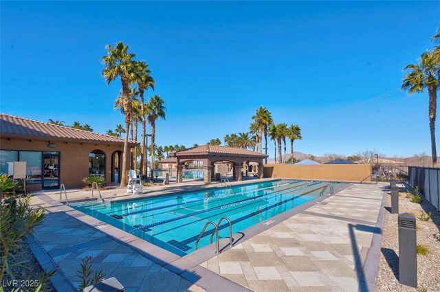 view of pool with a patio area and a gazebo