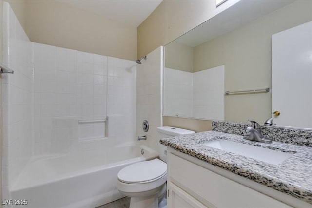 full bathroom featuring  shower combination, toilet, and vanity