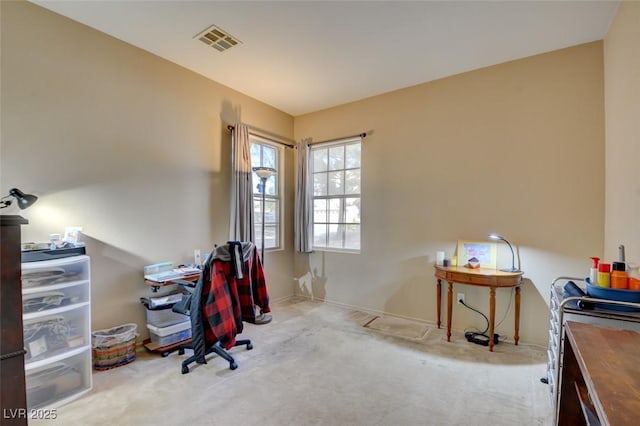 view of carpeted office space