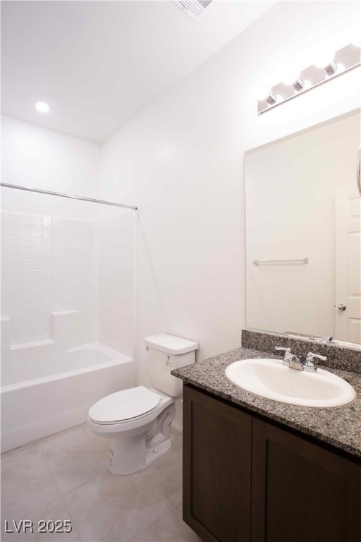 full bathroom with vanity, tile patterned flooring, shower / bathtub combination, and toilet