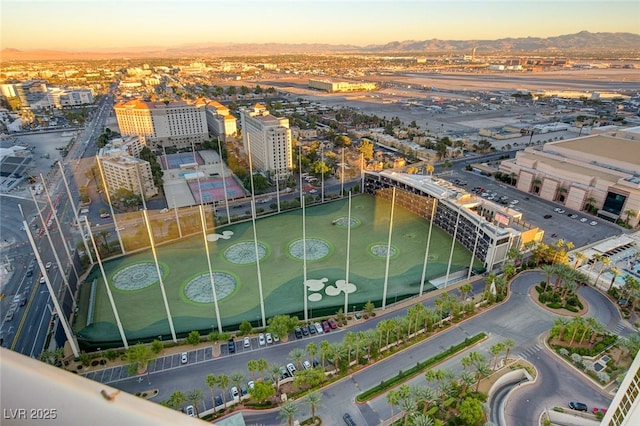 view of aerial view at dusk