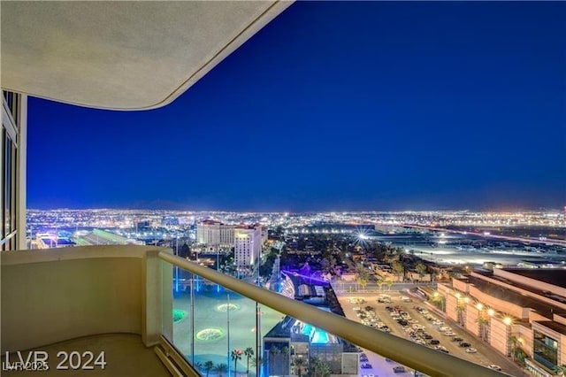 view of balcony at twilight