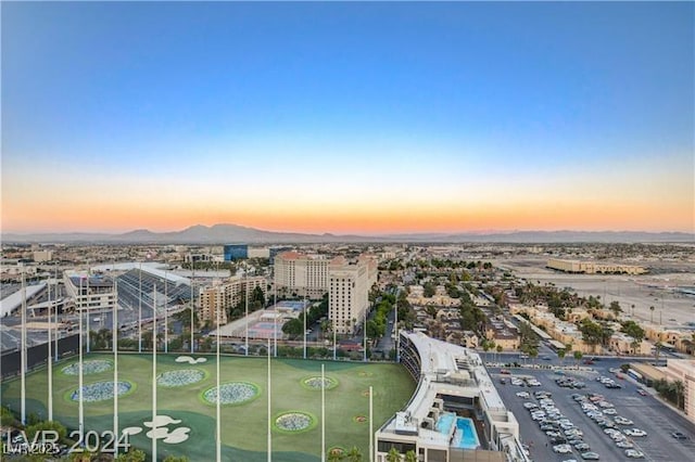 view of aerial view at dusk